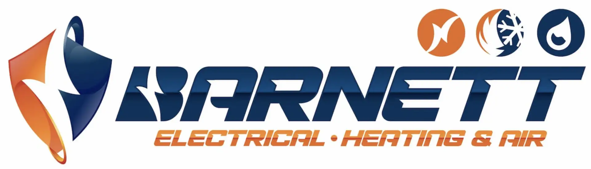 Barnett Electrical Heating and Air logo with orange and dark blue shield design and service icons